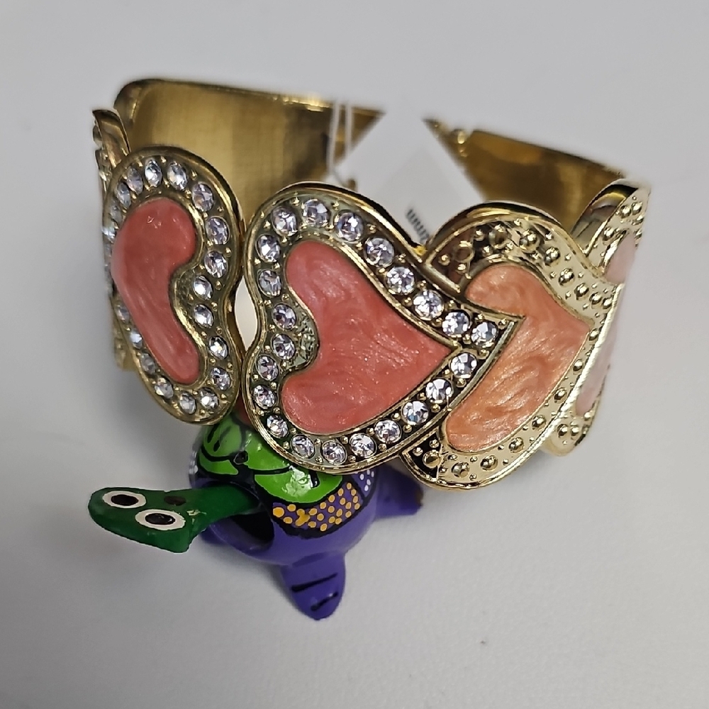 Crystal Glass Stone 3-color Epoxy In Gold Bangle Bracelet